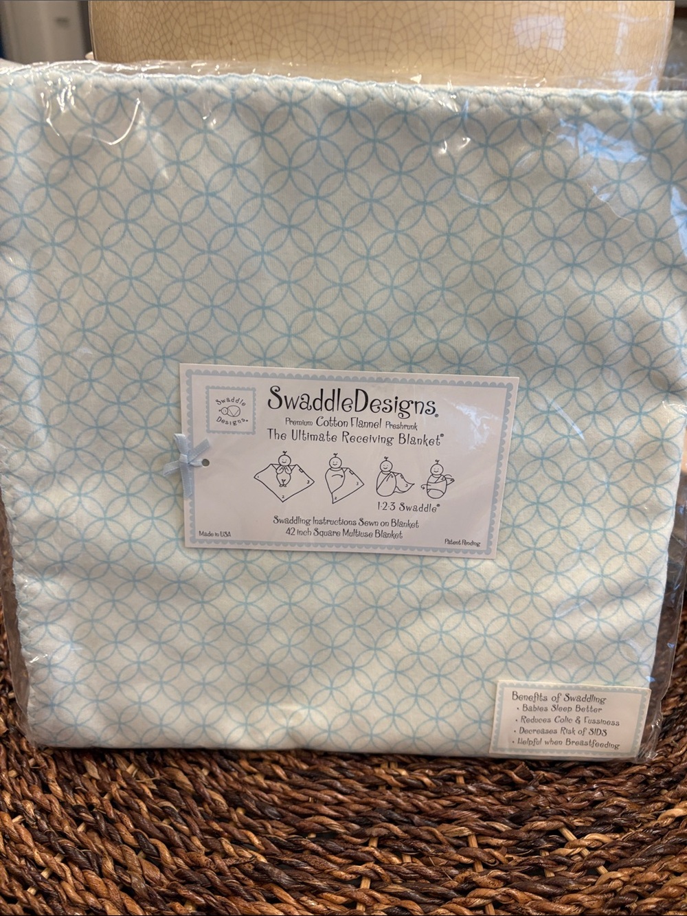 Swaddle Designs Light Blue Geometric Cotton Receiving Blanket